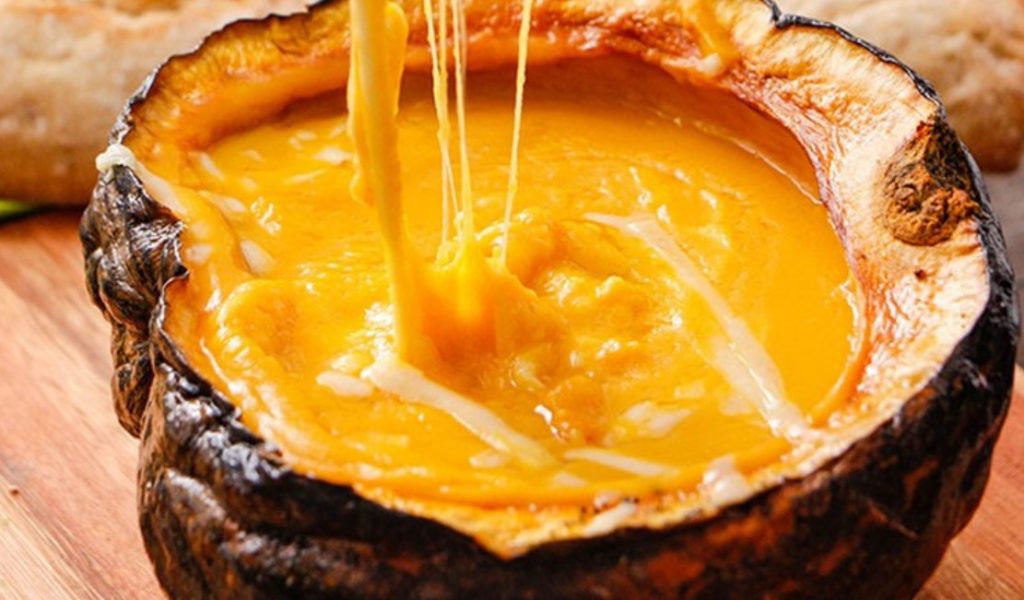 Fondue de queso y zapallo Templura